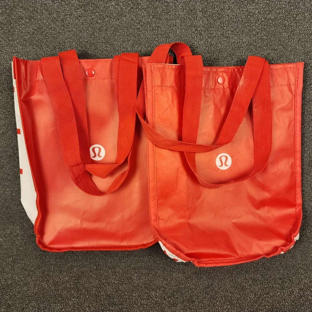 Lululemon‎ Red Reusable Shopping Tote Bag Set of 2 Logo Grocery